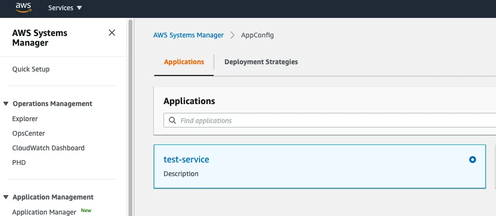 ‘test-service’ application at the top level