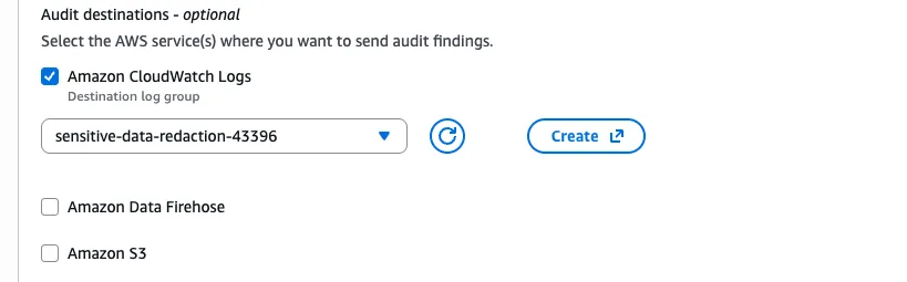 Audit destination configuration for data protection findings