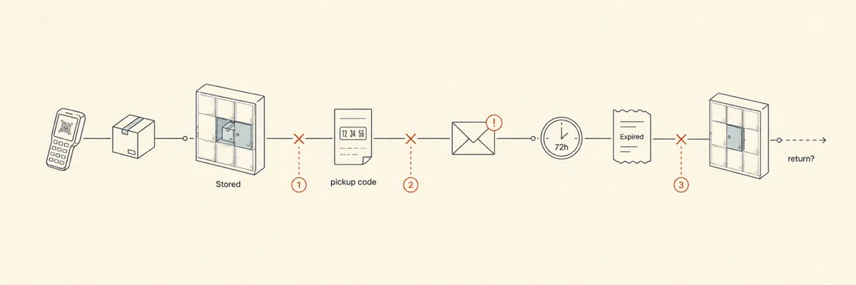 Parcel locker deposit flow with three hidden failure points
