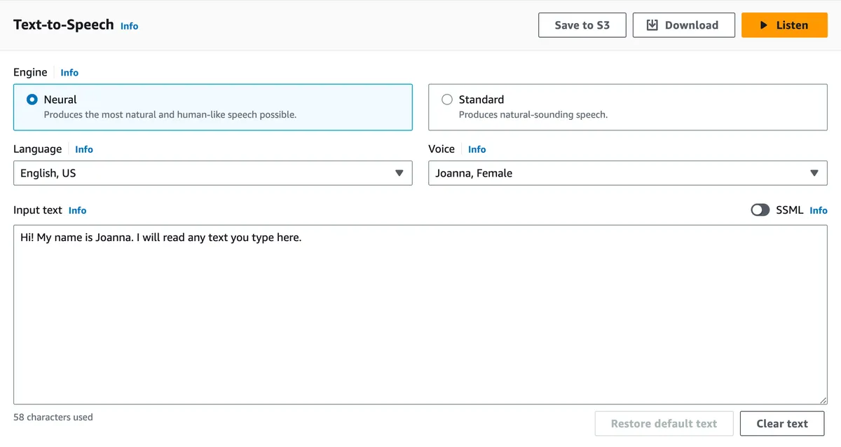 Amazon Polly console